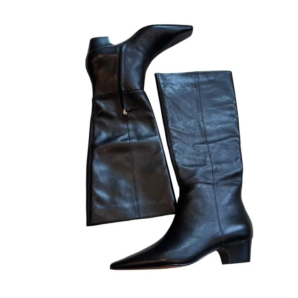 Madewell The Lexie Tall Boot Square Toe Block Heel Leather Black Size 9 NWOB